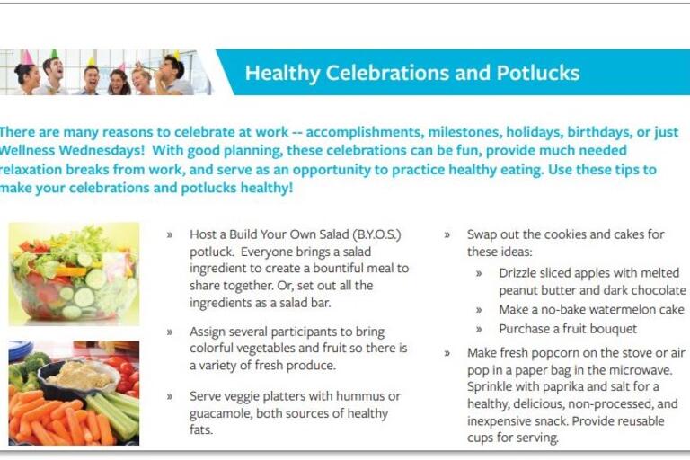 healthy celebrations and potlucks handout