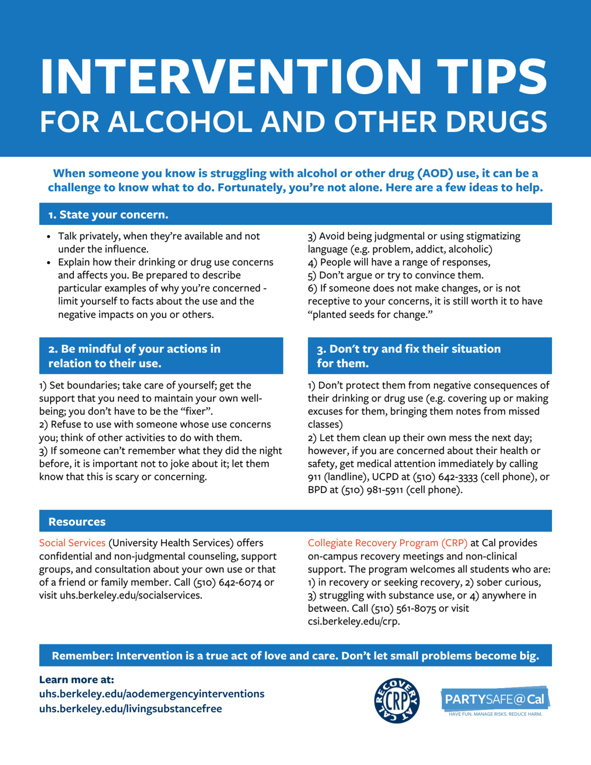 Alcohol and Other Drugs Intervention tips
