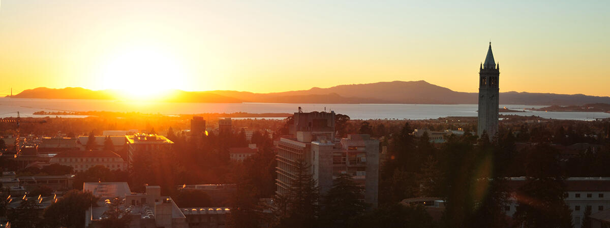 Sun setting across the bay with the Campanile in the forefront