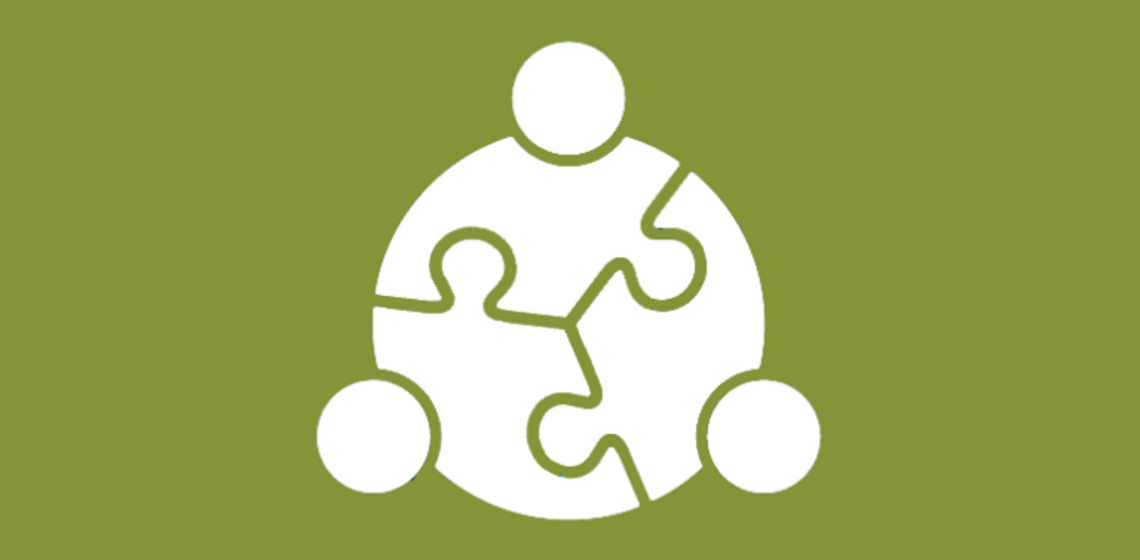 3 green puzzle pieces representing people icons joined together