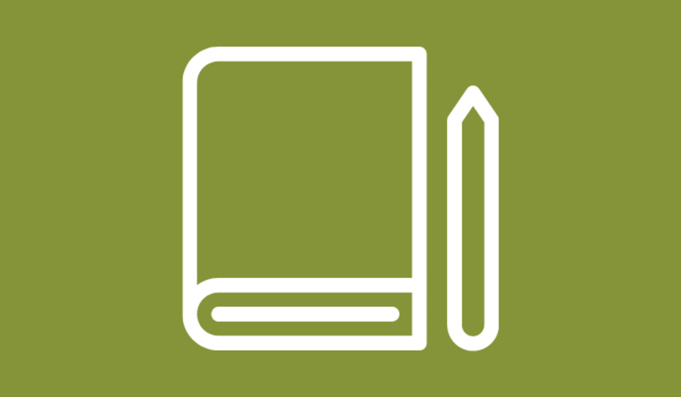 An icon of a pen and notebook in front of a green background