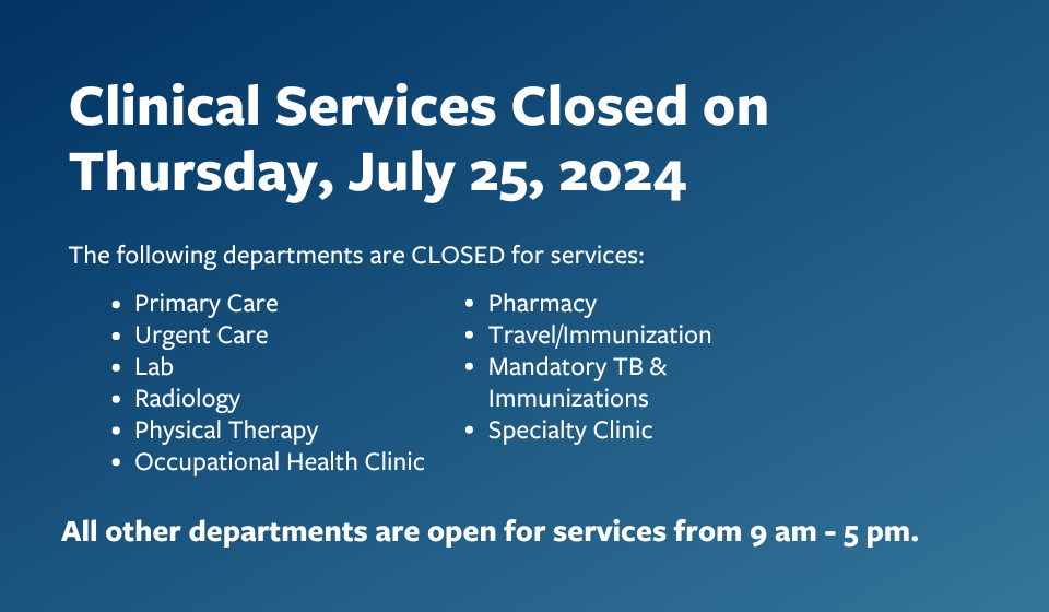 Image of Clinical Service Closure on 7/25 announement