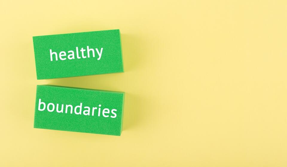 Yellow background with two green blocks reading 'Healthy Boundaries'