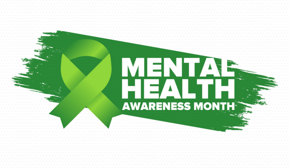 Green ribbon and the words Mental Health Awareness Month