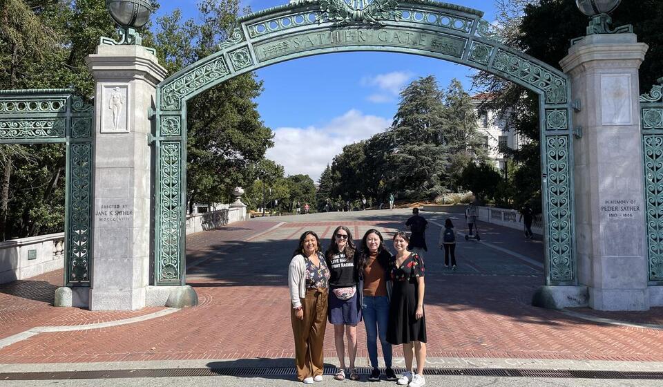 4 Post MSW-Fellows Posing in Front of Sather Gate