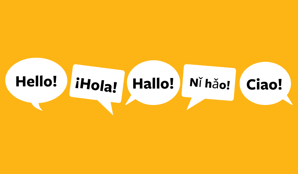 Images of speech bubbled with the word "hello" in different languages