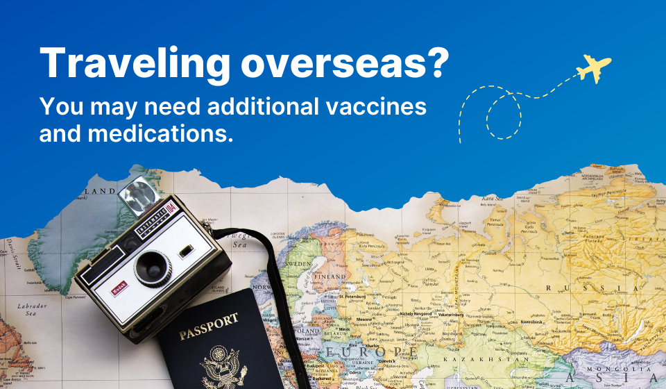 Image of map with passport and camera