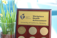 American heart association gold award plauqe given to the University of California, Berkeley, Gold.