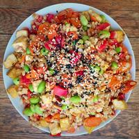 Whole grain salad with miso dressing